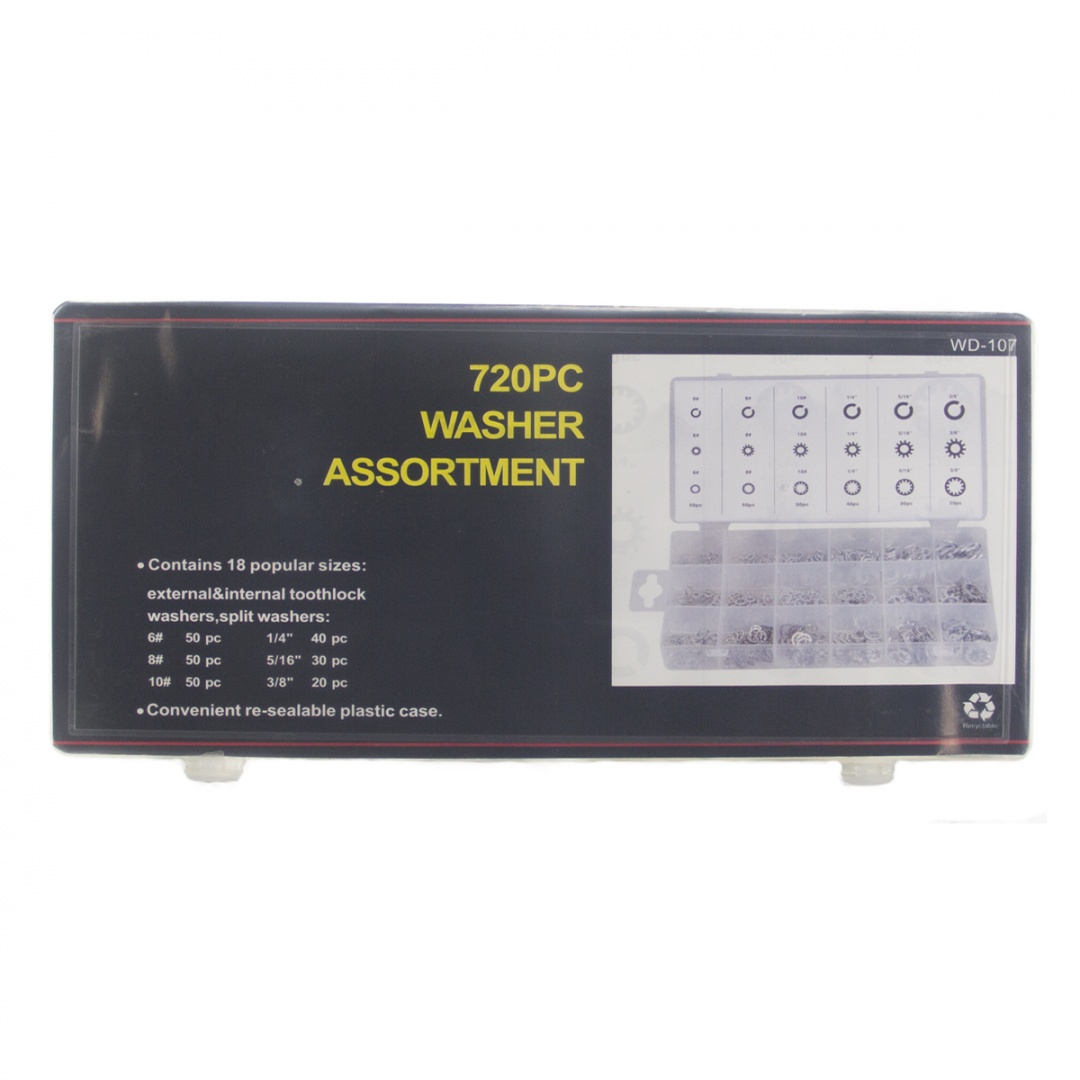 Набор шайб (18 типоразмеров: гровер, зубчатые, многолапчатые) (720шт) (6025)