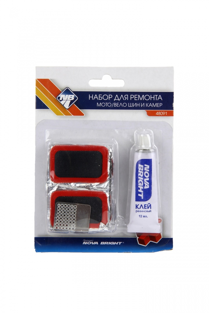 Заплаток набор для ремонта камер, шин и др. резиновых изделий "Nova Bright" (10шт х30*50мм, клей и рашпиль)